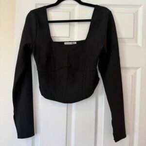 Abercrombie & Fitch Black Corset Long Sleeve Crop Top Square Neck Size Medium